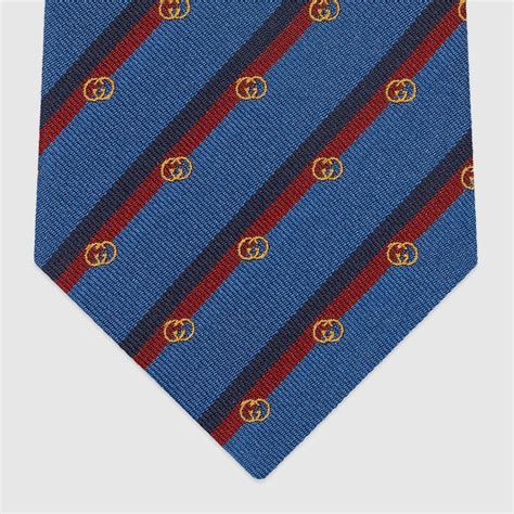 Interlocking G silk jacquard tie in blue and red 